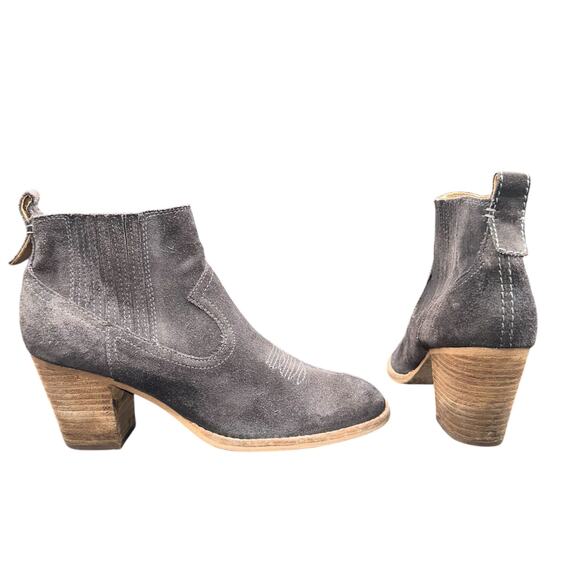 Dolce Vita Gray Suede Western Ankle Boots Women’s 7.5 Stacked Heel Booties - Picture 1 of 13